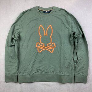 Psycho Bunny Men Sweater Medium Green Crewneck Long Sleeve Big Logo French Terry
